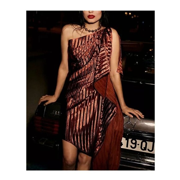 Anthropologie Dresses & Skirts - Anthropologie Guapa Bronze One Shoulder Draped Cocktail Dress